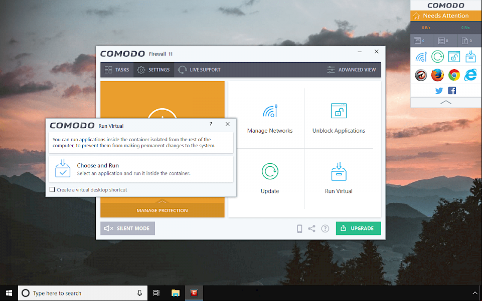 Comodo Personal Firewall Advanced View Window