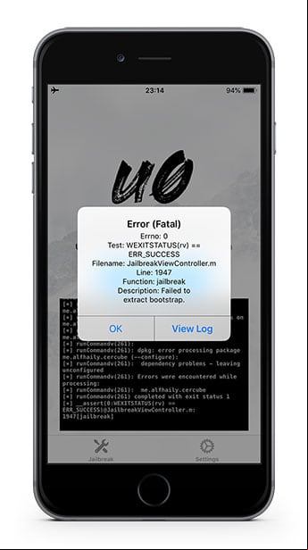 Failed to extract bootstrap fatal error in unc0ver on iOS 12