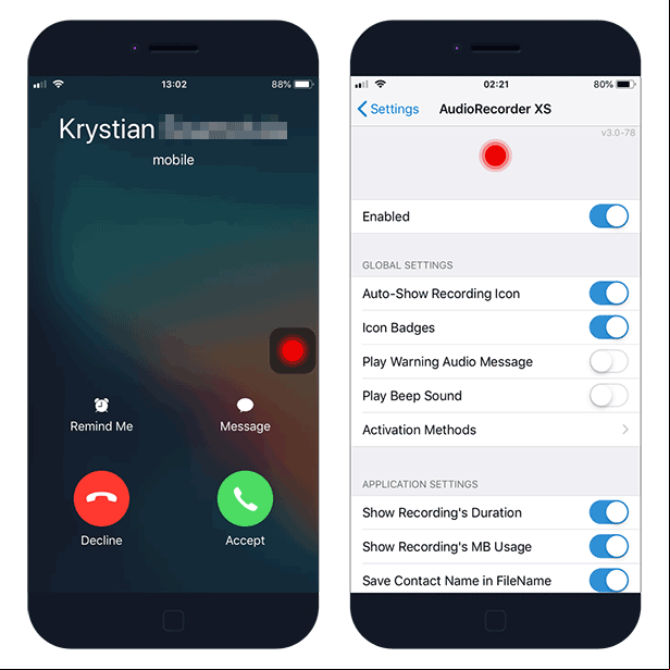 Record a phone call on jailbroken iPhone using AudioRecorder XS