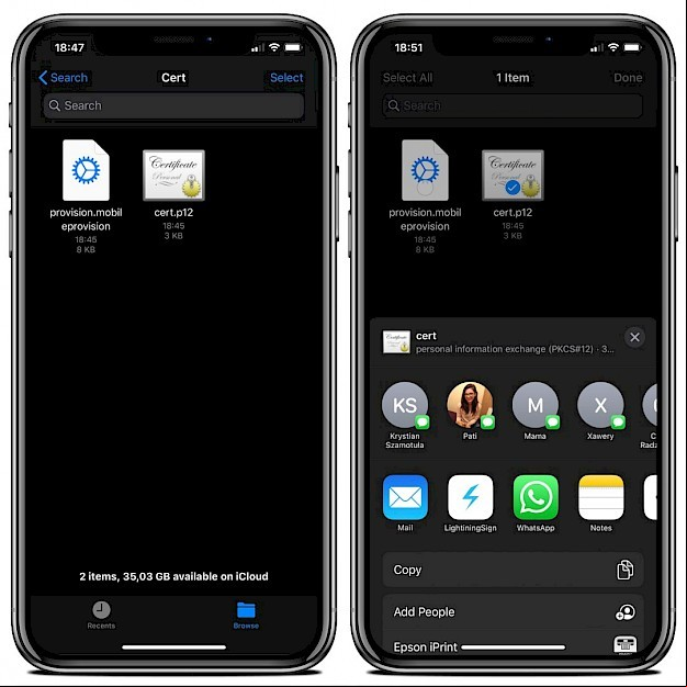 Install certificate for LightiningSign app